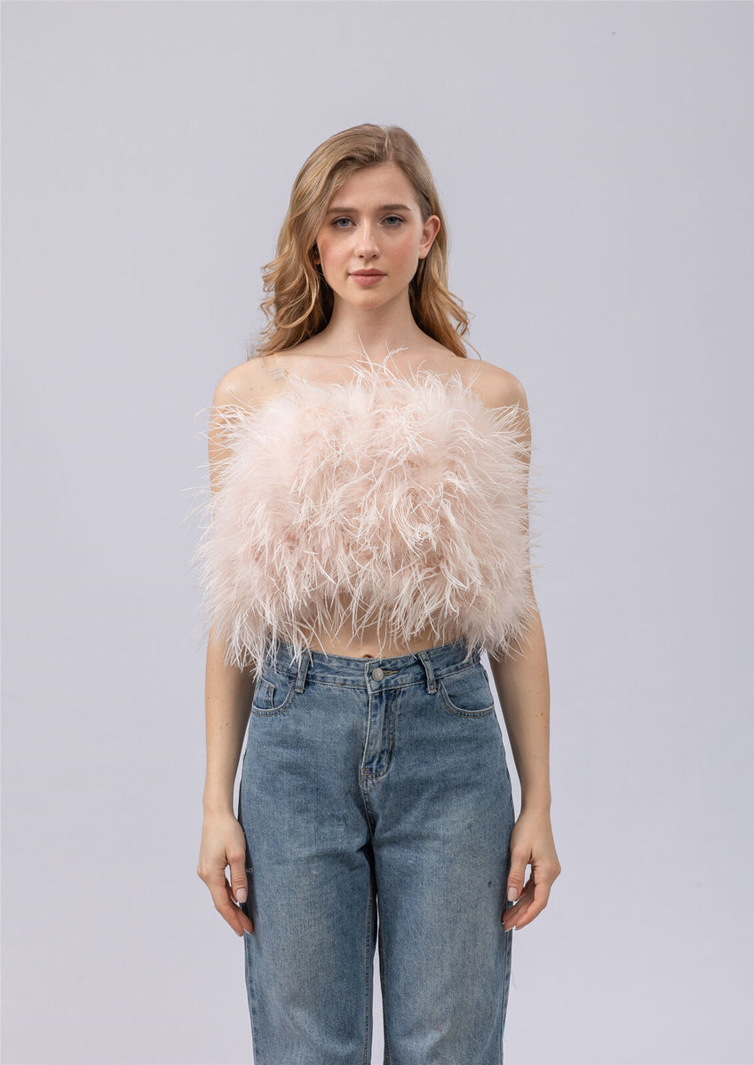 inostorâ„?Backpack exposed ostrich feather fringed tube top dress main image 0