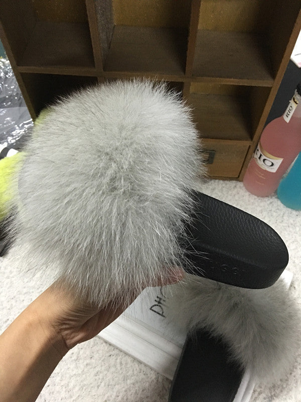 Children Fox Fur Slippers Kids Real Fur Sandals - Kid Shoe and Children Fox Fur Slippers Kids Real Fur Sandals - Kid Shoe and
