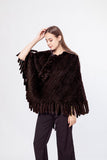 knitted mink fur poncho with tassel, flower pullover 210720