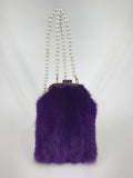 reall mink fur mini purse wallet phone handbag with pearl chain purple 2023 - LVCOMEFF