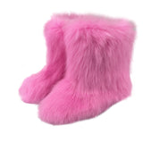 faux fur  pink color boots woman furry y2k dopamine color bubblegum winter warm - LVCOMEFF
