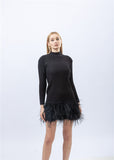 wool dress with real ostrich feather  bottom furry for party 2023 black color free shipping