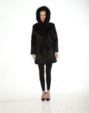 lady real rabbit fur coat with hood with fox fur trimmming 2023 winter warm - LVCOMEFF