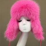 real fox fur trapper hat Aviator Fur Ushanka Eskimo Russian Bomber Hat 2023