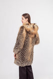 red fox fur stripe coat with hat 210734