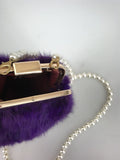 reall mink fur mini purse wallet phone handbag with pearl chain purple 2023 - LVCOMEFF