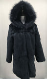 lady real rabbit fur coat with hood with fox fur trimmming 2023 winter warm - LVCOMEFF