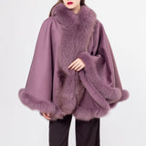 Wool coat 100% content shawl, hat with fox fur brim 210731