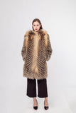 red fox fur stripe coat with hat 210734