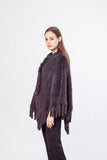 knitted mink fur poncho with tassel, flower pullover 210720