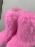 faux fur  pink color boots woman furry y2k dopamine color bubblegum winter warm - LVCOMEFF
