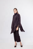 knitted mink fur poncho with tassel and zipper pullover 210718