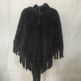 knitted mink fur poncho with tassel and zipper pullover 210718