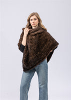 genuine mink fur poncho pullover knitted with high collar sleeveless sweater free shipping