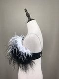 natural ostrich feather bra with diamond shoulder strap 2023 sexy fluffy free shipping