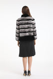 Contrasting colors striped rex rabbit fur lapel chinchilla coat with zipper - LVCOMEFF