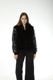 Real rex rabbit fur coat jacket with down sleeves and hat hood chinchilla - LVCOMEFF