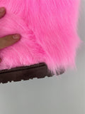 faux fur  pink color boots woman furry y2k dopamine color bubblegum winter warm - LVCOMEFF