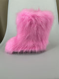 faux fur  pink color boots woman furry y2k dopamine color bubblegum winter warm - LVCOMEFF