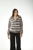 Real rex rabbit fur coat jacket with down sleeves and hat hood chinchilla - LVCOMEFF