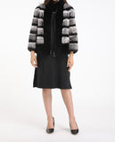 Contrasting colors striped rex rabbit fur lapel chinchilla coat with zipper - LVCOMEFF
