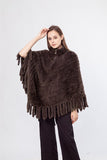 knitted mink fur poncho with tassel and zipper pullover 210718