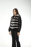 Real rex rabbit fur coat jacket with down sleeves and hat hood chinchilla - LVCOMEFF
