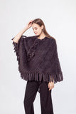 knitted mink fur poncho with tassel, flower pullover 210720