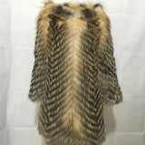 red fox fur stripe coat with hat 210734