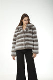Real rex rabbit fur coat with lapel chinchilla 220607 purple stripe brown 2023 - LVCOMEFF