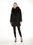 lady real rabbit fur coat with hood with fox fur trimmming 2023 winter warm - LVCOMEFF