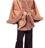 Wool coat 100% content shawl, hat with fox fur brim 210731