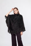 knitted mink fur poncho with tassel and zipper pullover 210718