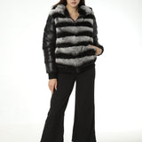 Real rex rabbit fur coat jacket with down sleeves and hat hood chinchilla - LVCOMEFF