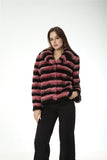Real rex rabbit fur coat with lapel chinchilla 220607 purple stripe brown 2023 - LVCOMEFF