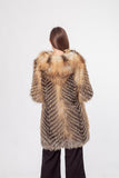 red fox fur stripe coat with hat 210734