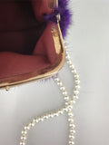 reall mink fur mini purse wallet phone handbag with pearl chain purple 2023 - LVCOMEFF