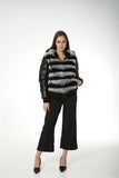 Real rex rabbit fur coat jacket with down sleeves and hat hood chinchilla - LVCOMEFF