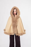 Wool coat 100% content shawl, hat with fox fur brim 210731