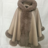 Wool coat 100% content shawl, hat with fox fur brim 210731
