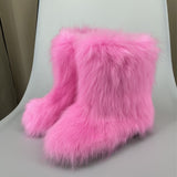 faux fur  pink color boots woman furry y2k dopamine color bubblegum winter warm - LVCOMEFF