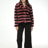 Real rex rabbit fur coat with lapel chinchilla 220607 purple stripe brown 2023 - LVCOMEFF