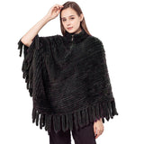 knitted mink fur poncho with tassel and zipper pullover 210718