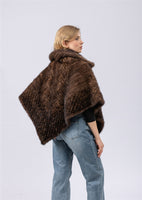 genuine mink fur poncho pullover knitted with high collar sleeveless sweater free shipping