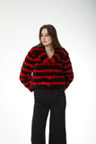 Real rex rabbit fur coat with lapel chinchilla 220606 red stripe 2023 crop top - LVCOMEFF