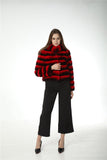 Real rex rabbit fur coat with stand collar chinchilla red stripe short crop top - LVCOMEFF