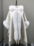 genuine natural fox fur shawl with tassel half sleeve fox fur cuffs big size - LVCOMEFF
