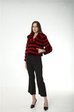 Real rex rabbit fur coat with lapel chinchilla 220606 red stripe 2023 crop top - LVCOMEFF