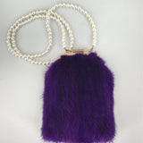 reall mink fur mini purse wallet phone handbag with pearl chain purple 2023 - LVCOMEFF