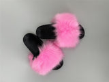 faux fur pink color slippers sandals 2023 y2k furry pink blue purple color - LVCOMEFF